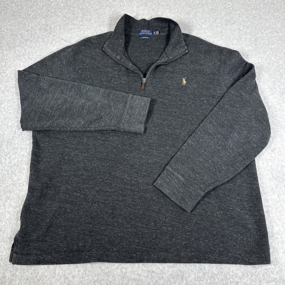Polo Ralph Lauren Men's Black Estate Rib Quarter Zip Pullover Flesh Pony Size XL